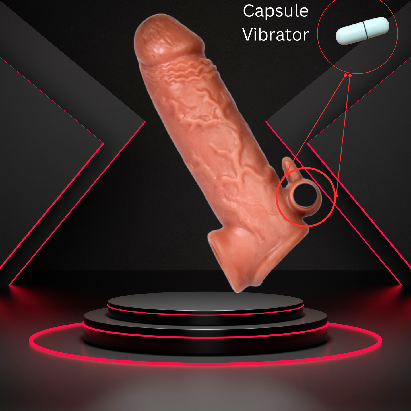7 inch Double hole silicone sleeve(condom) with extra vibrator