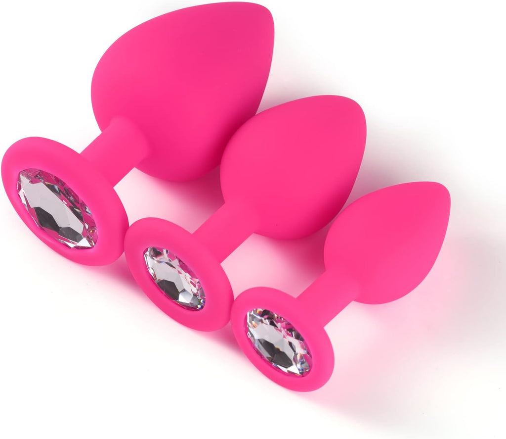 Click to play video Lock Love Silicone Round Design Plug Butt Plug 3PCS Set Bead Set Silicone Plug Set (Pink)(Black)